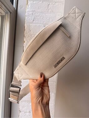 Jacquemus Neutral Canvas Belt Pouch in Light Beige